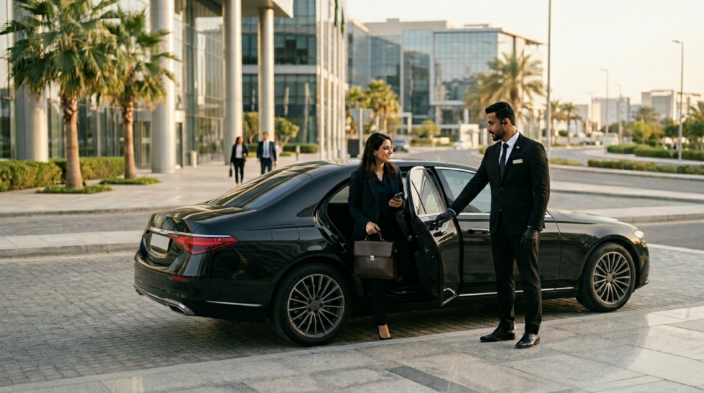 Corporate chauffeur service in Jubail with professional driver providing executive transportation